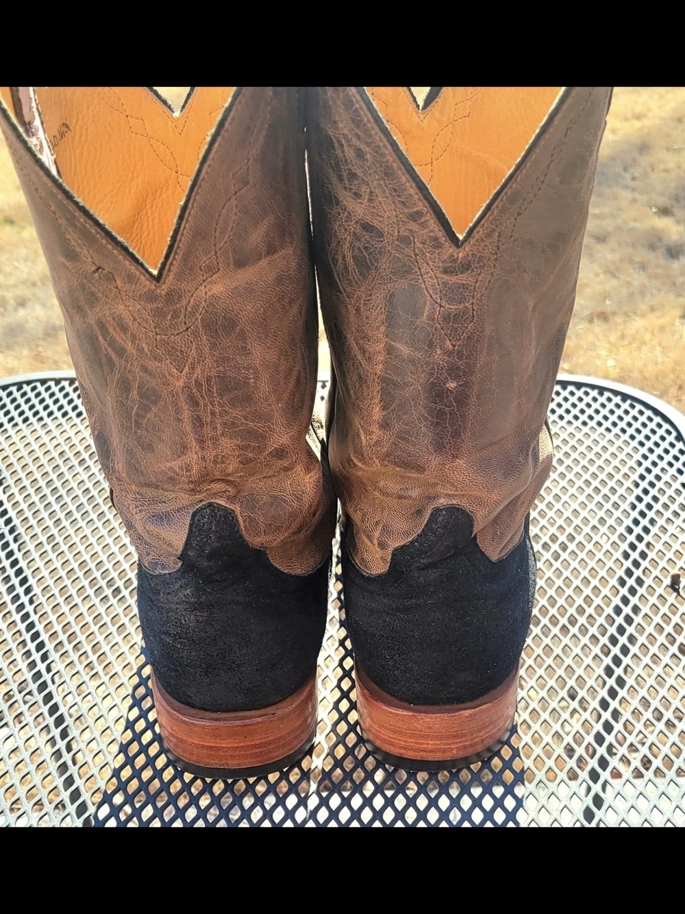 Rod Patrick Capy Leather Vamp with Brown Distresed Leather Shift Cowboy Boots. - Picture 5 of 8